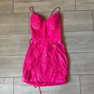 Boutique Unbranded Sequin Hot Pink Barbie Cocktail Party Dress Size 6 NWOT